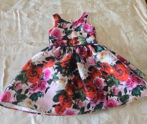 Girls' Floral Rose Party Dress - Pink & Red